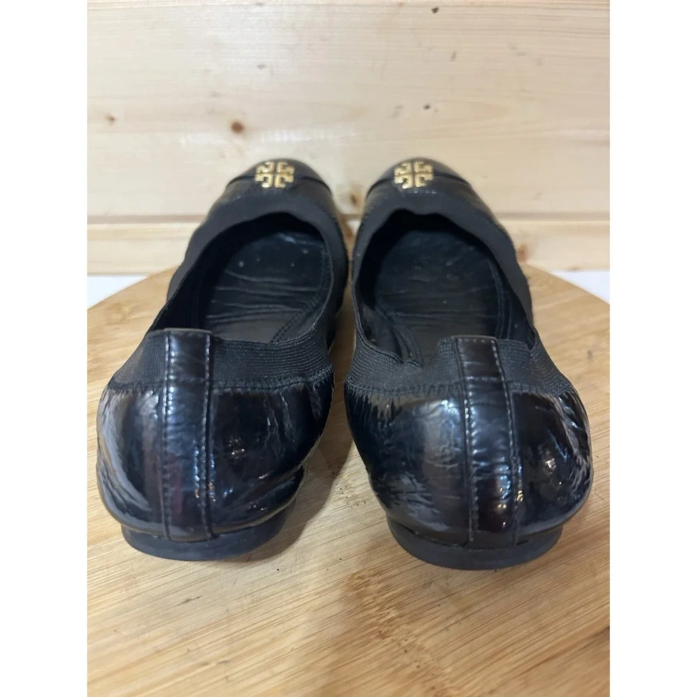 TORY BURCH Jolie Leather Double T Ballet Flats Women's Size 7.5M Black EUC